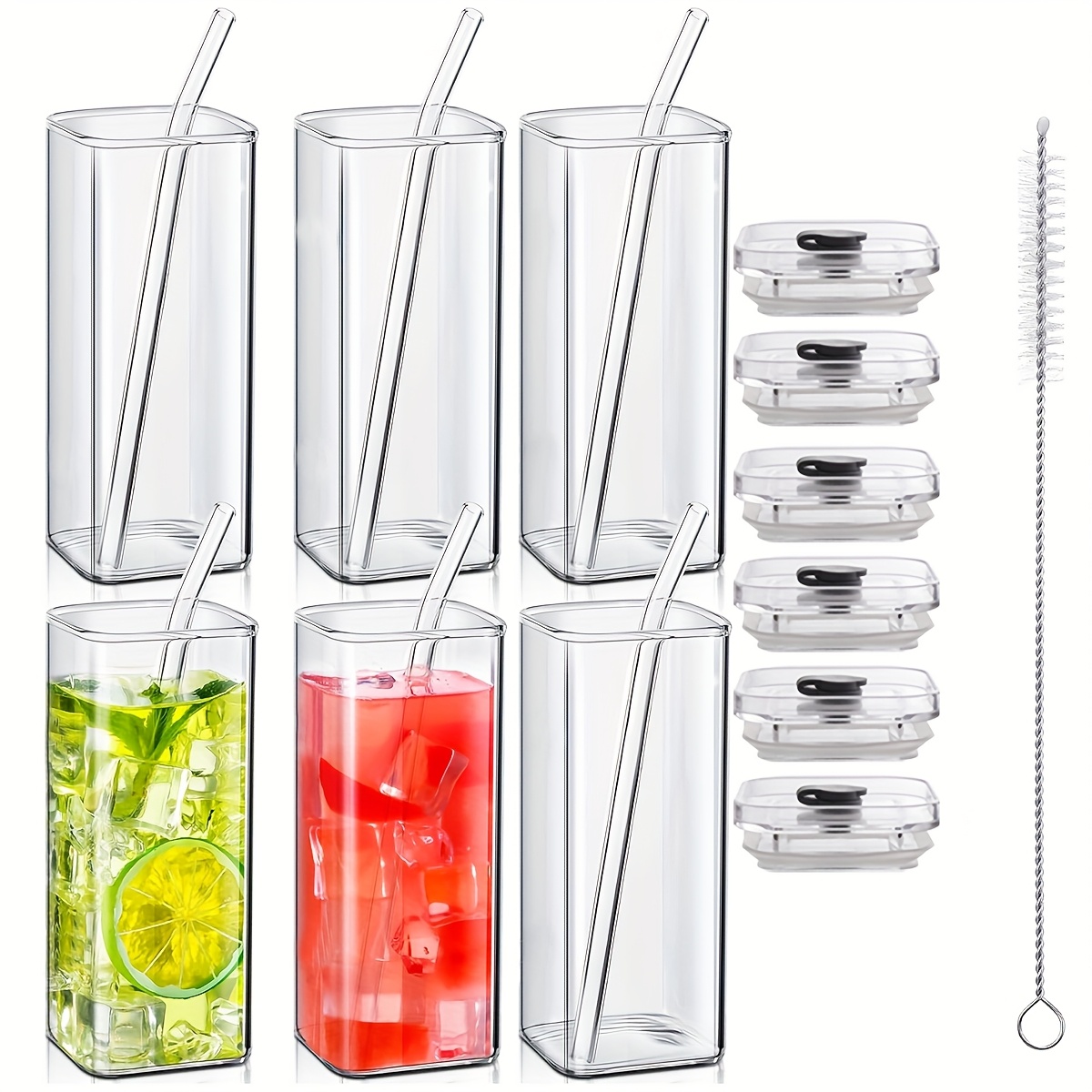 4 6pcs square glasses lids straws 13oz capacity cute coffee - Temu