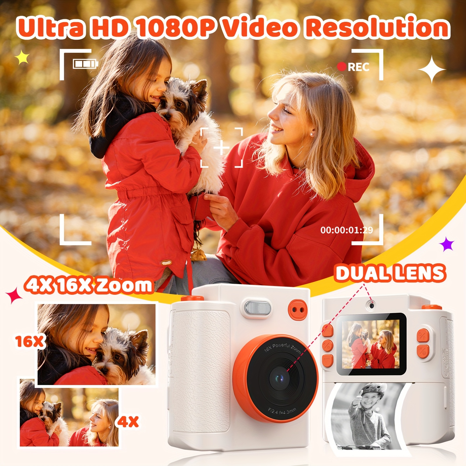 instant print camera inch screen 48mp Temu Chile