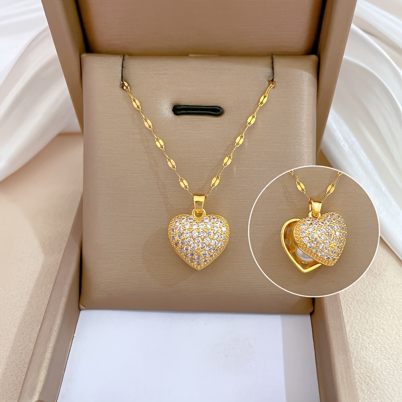 Image of [stainless Steel Chain] Light Luxury Temperament Gorgeous Peach Heart Necklace Female Internet Celebrity Versatile Clavicle Chain