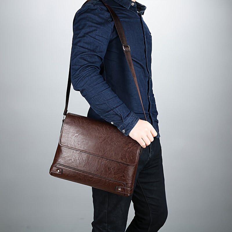 

Men's Briefcase With Multiple Pockets, Crossbody Design, Suitable For Tablets, Featuring A Storage System, Vintage .