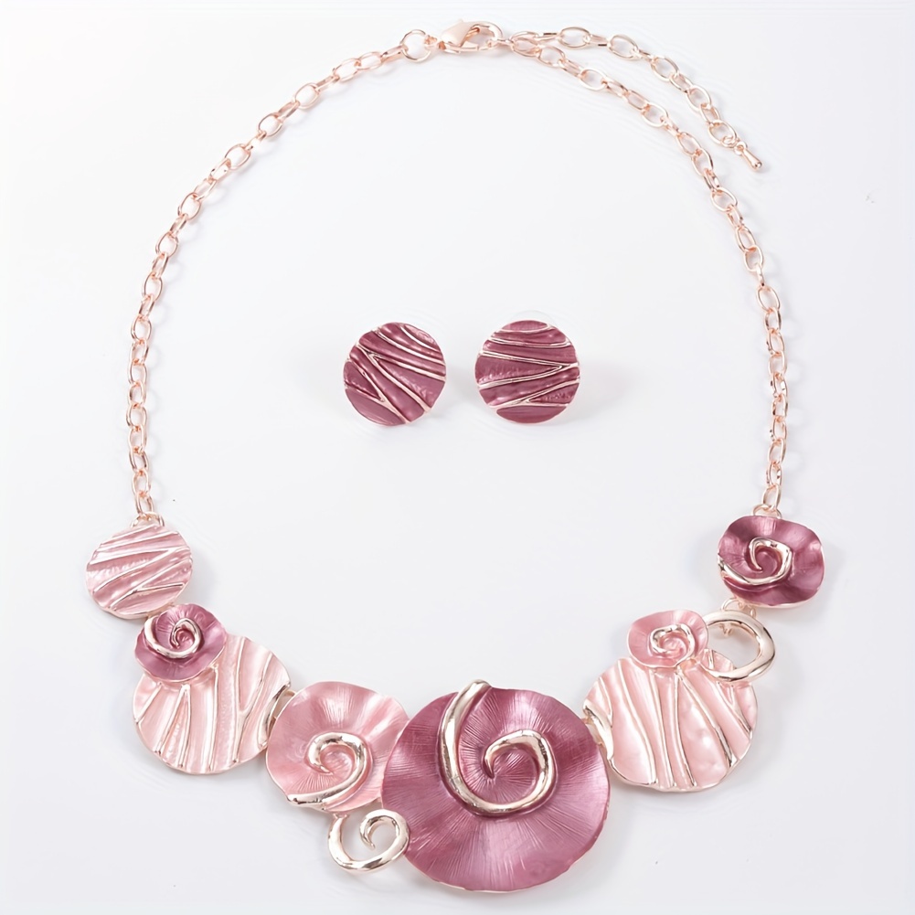 Image of A Luxurious And Elegant Rose Gold-plated Necklace And Earring Set Made Of Alloy, Featuring A Stylish Design Suitable For Everyday Wear And Party Occasions