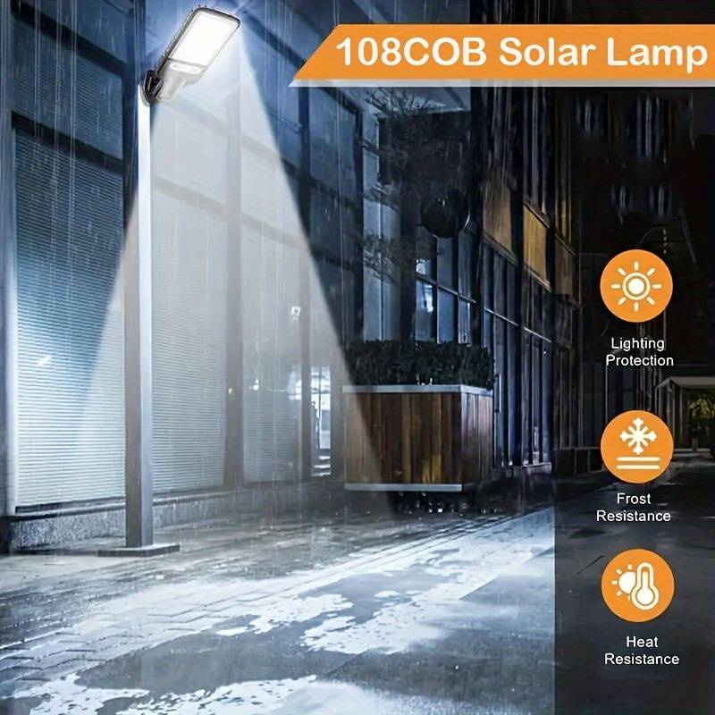 108cob solar powered street lamps 3 lighting modes with remote control wireless motion sensor detector outdoor garden garage patio path parking lot security external wall light for christmas decoration easy to install 1pack 2packs 3packs 4packs details 2