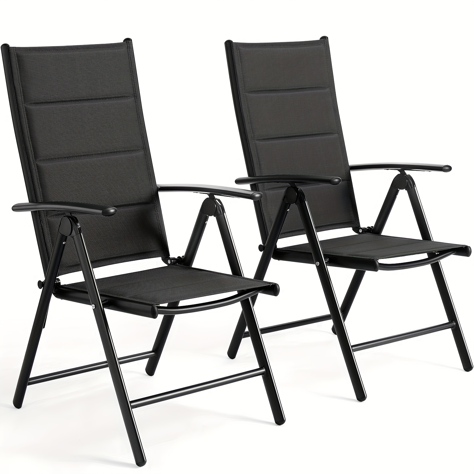 TEMU 2pcs Padded Leisure Recliner, Aluminum And Fabric, Foldable Camping Chair, Balcony Chair, Wpc Armrests, 7-level Adjustable Backrest, Breathable