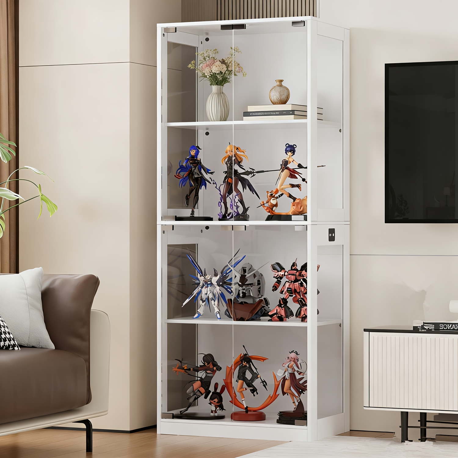 Image of Glass Display Case, Glass Storage Cabinet, Four-layer Glass Display Case, Each Layer Can Bear 25 Kg, Modern Dustproof Display Case, Suitable For Living Rooms, Studies, Bedrooms, Etc., White