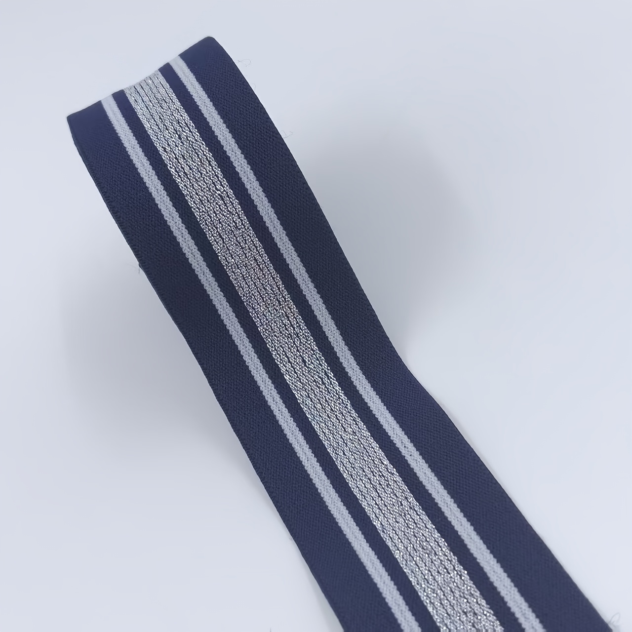 TEMU Ruban élastique à rayures pailletées dorées et argentées, 1 yard, 36 po/92 cm, 4 cm de large, Bande élastique tissée élastique avec fil brillant