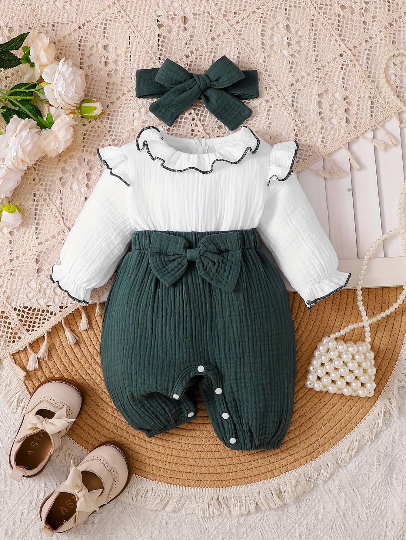 childrens baby girl white layered ruffle neck long sleeve Temu Oman