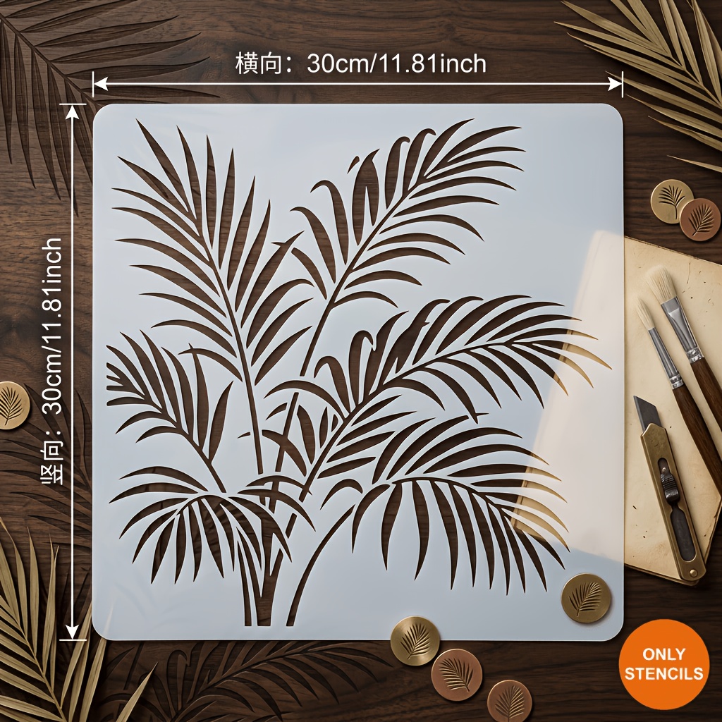 TEMU 11.81x11.81 Inch Bamboo Pattern Stencil, Tropical Jungle Themed Painting Template, Reusable Plastic Painting Stencil With Tropical Leaf Pattern,