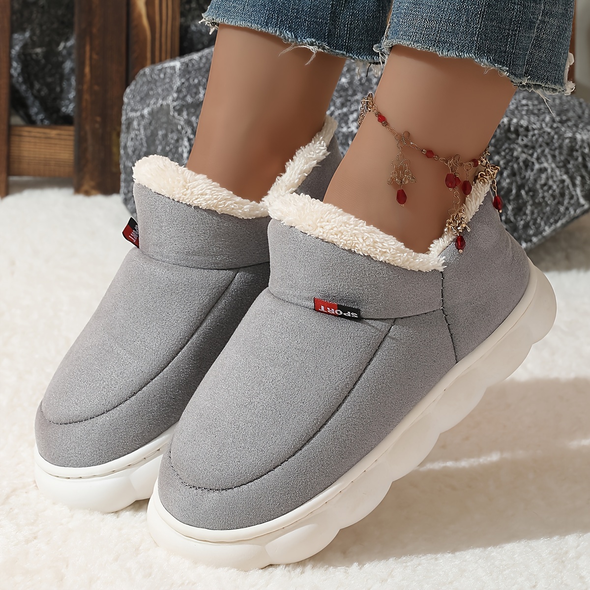 high quality winter viscose shoes for middle aged and elderly people featuring thick soles non slip design and warm lining suitable for indoor use     plush couple slippers for postpartum care Product details 1