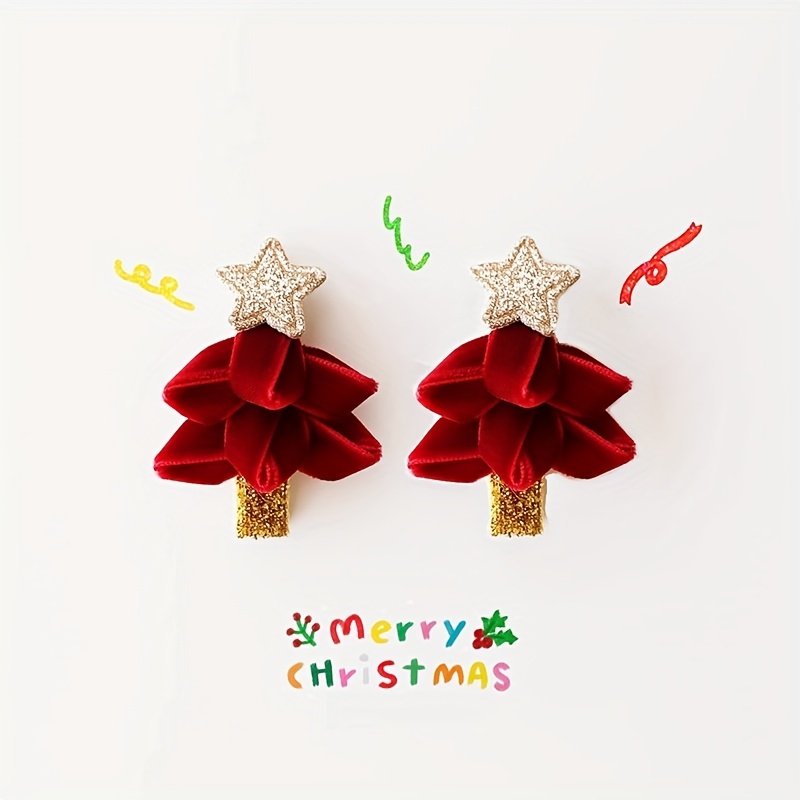 christmas tree red green velvet hair clips duckbill clips - Temu display picture 1