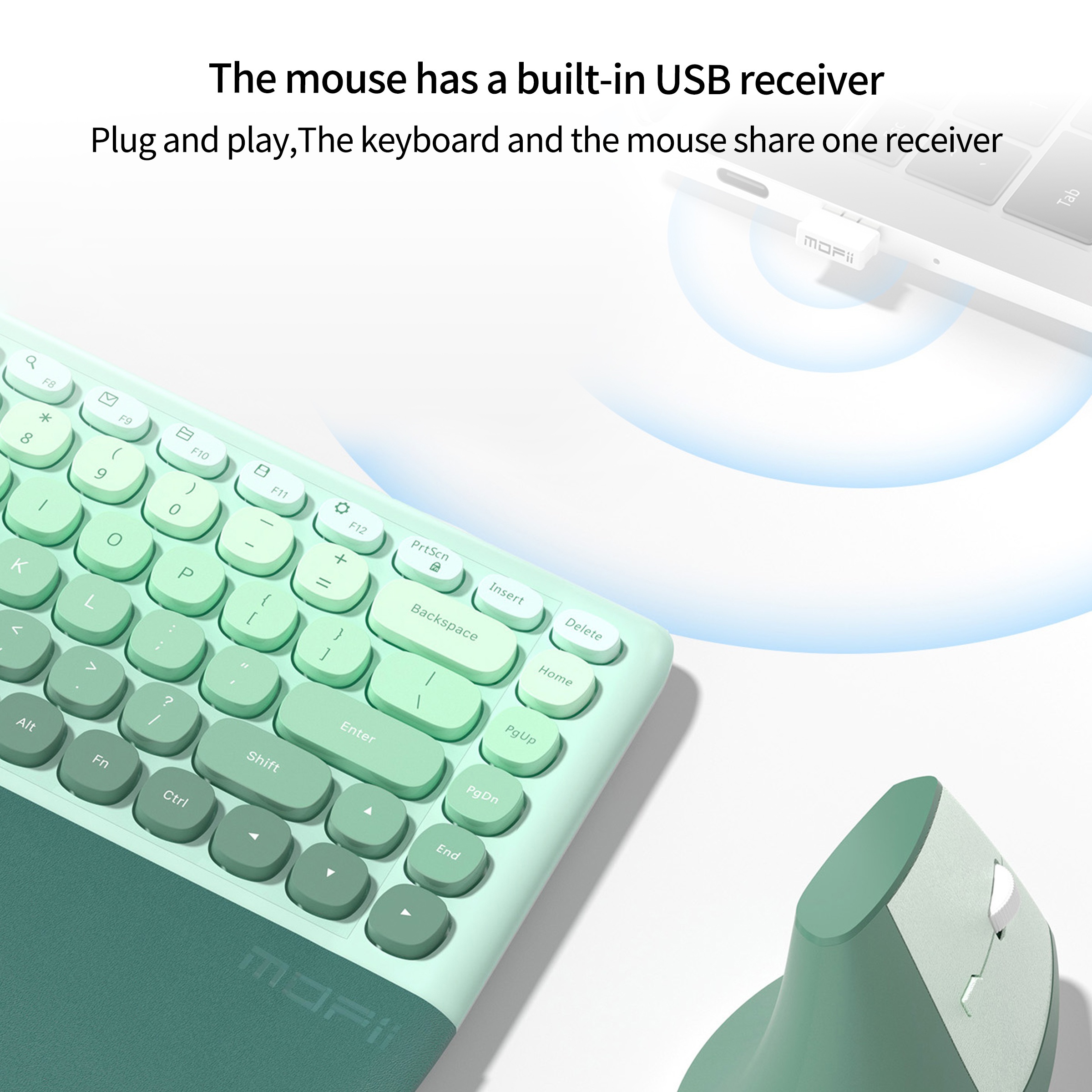 MOFII BOMI Wireless Keyboard And Mouse Combo 2.4G Stable Connection, Ergonomic Keyboard + Mouse, Suitable for Global Office/Home Scenarios, Bright Colors, Easy And Clear Design, Excellent Appearance And High Cost Performance