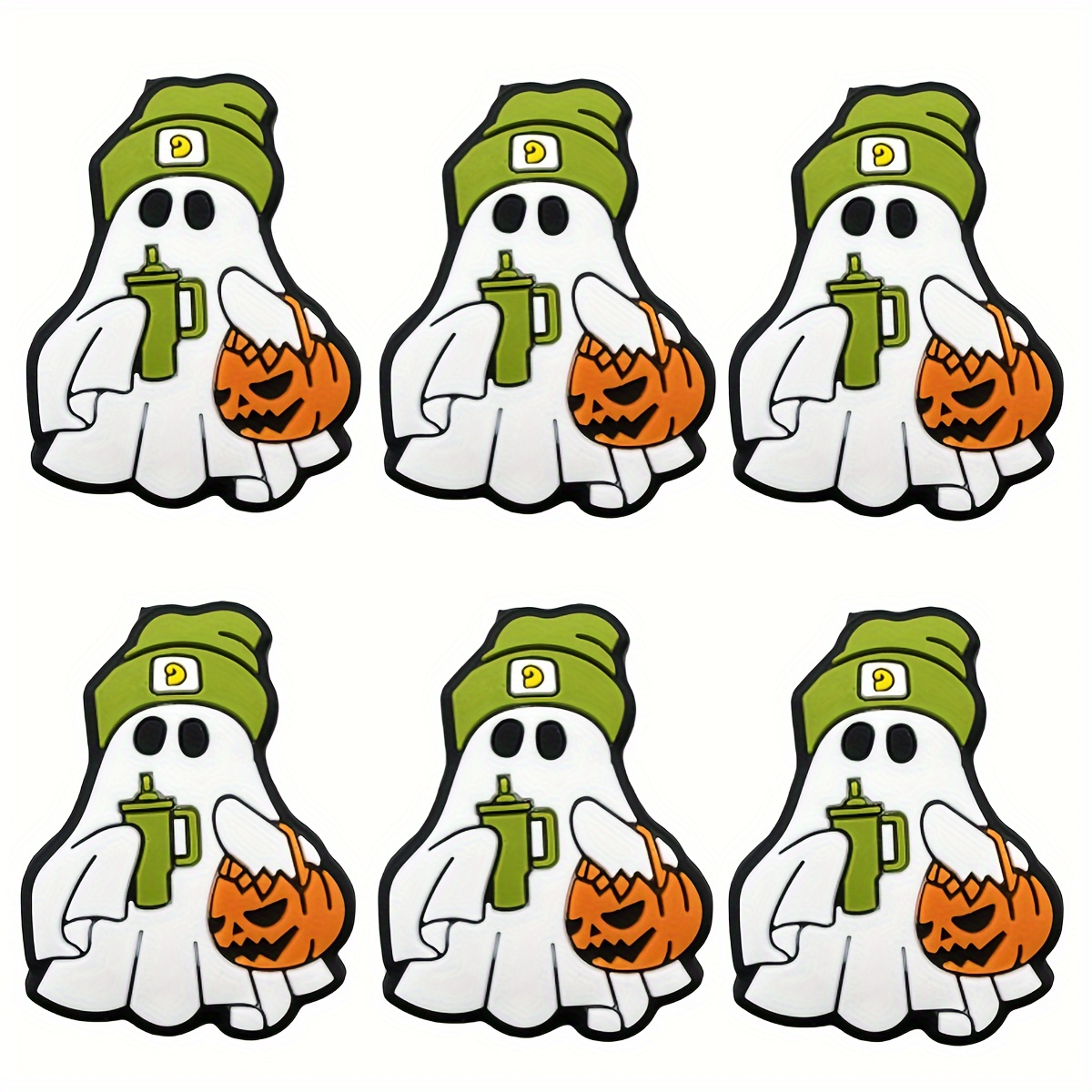 

6pcs Halloween-themed Ghost Silicone Beads For Jewelry Making, Diy Beading, Pen Decoration, Creative Keychain Accessories, Handcraft Supplies