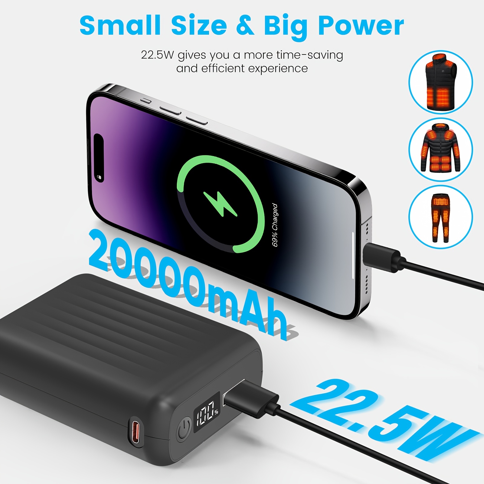 20000mah battery pack heated vest 5v 4v high capacity Temu