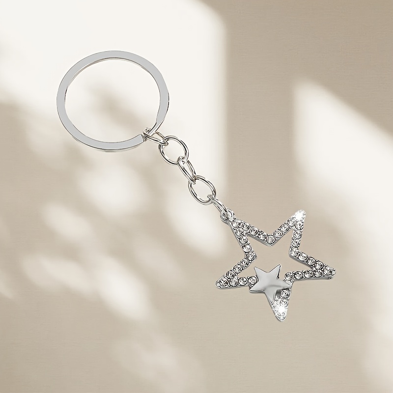 TEMU 1pz Portachiavi Elegante a Forma di Stella - Accenti Scintillanti, Anello in Metallo Resistente con Chiusura Sicura per Chiavi dell'Auto, Borse,