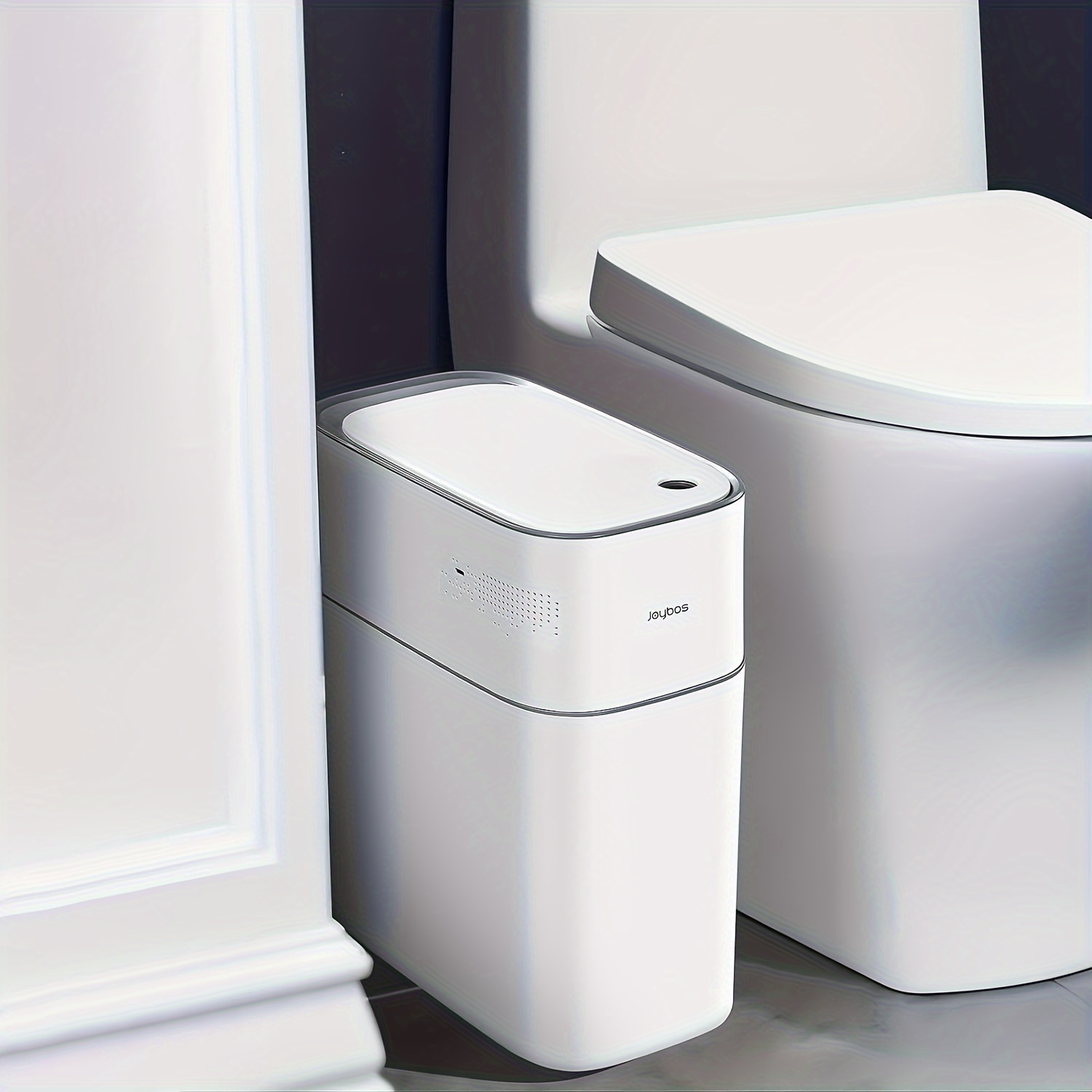 

Automatic Motion Sensor Trash Can - 3.8 Gallon Slimline For Bathroom, Bedroom, Kitchen, Office - White With Golden Trim