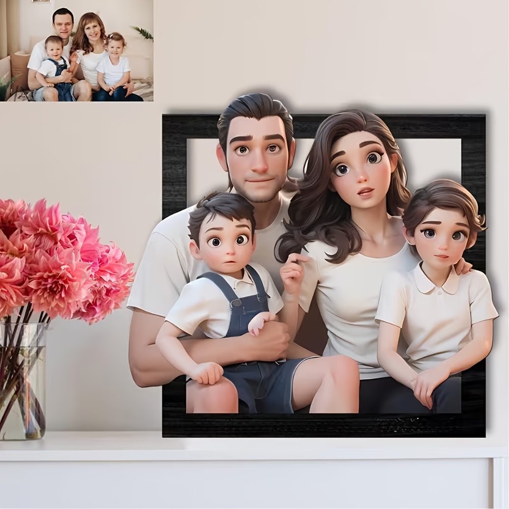TEMU Pintura Artística Acrílica Personalizada - Diseño de Dibujos Animados por IA - Marco de Fotos de Dibujos Animados Personalizado - Personalizable