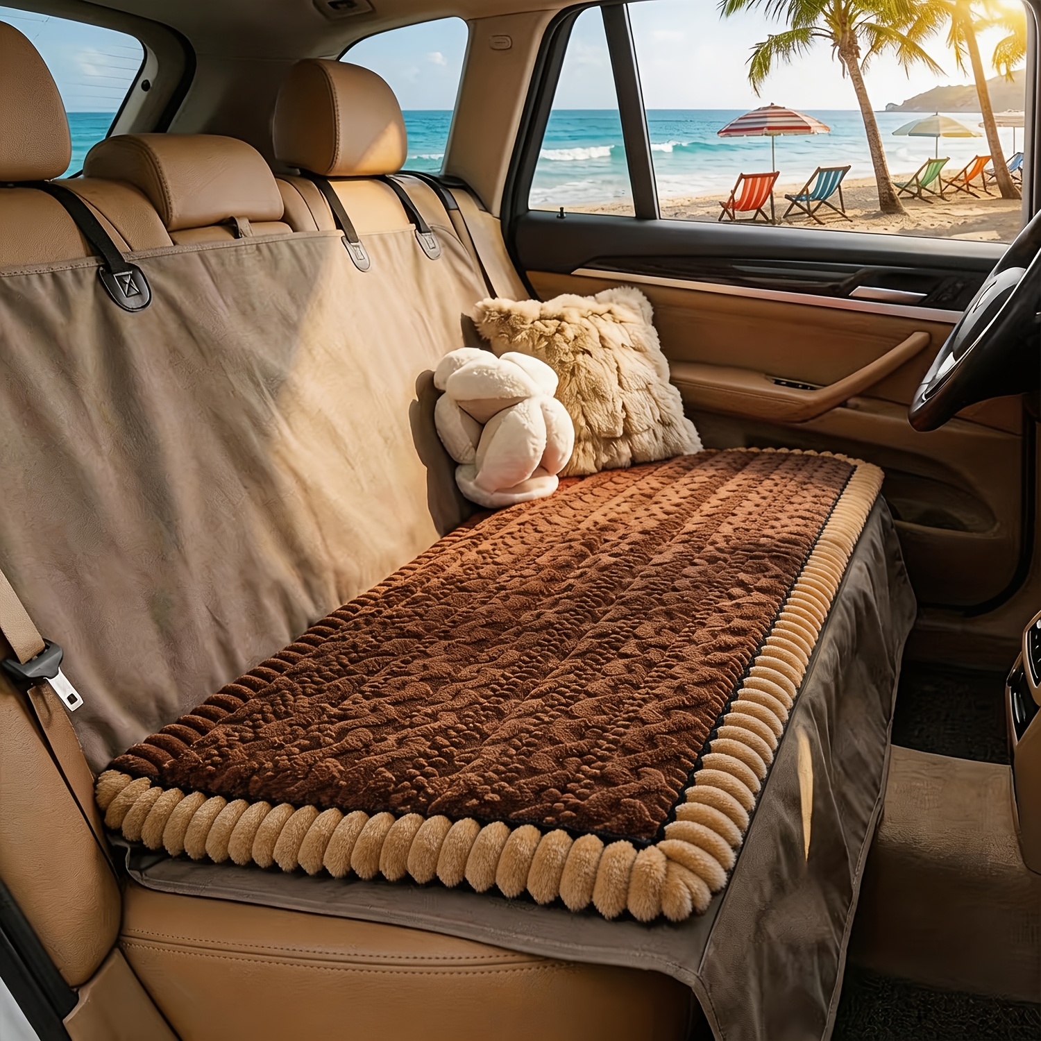 TEMU Dog Car Seat Cushion, Warm And Thick Pet Seat Pad, Full Size Applicable, Suitable For Suvs, Sedans, And Trucks, For Winter Car Travel, Non-slip,