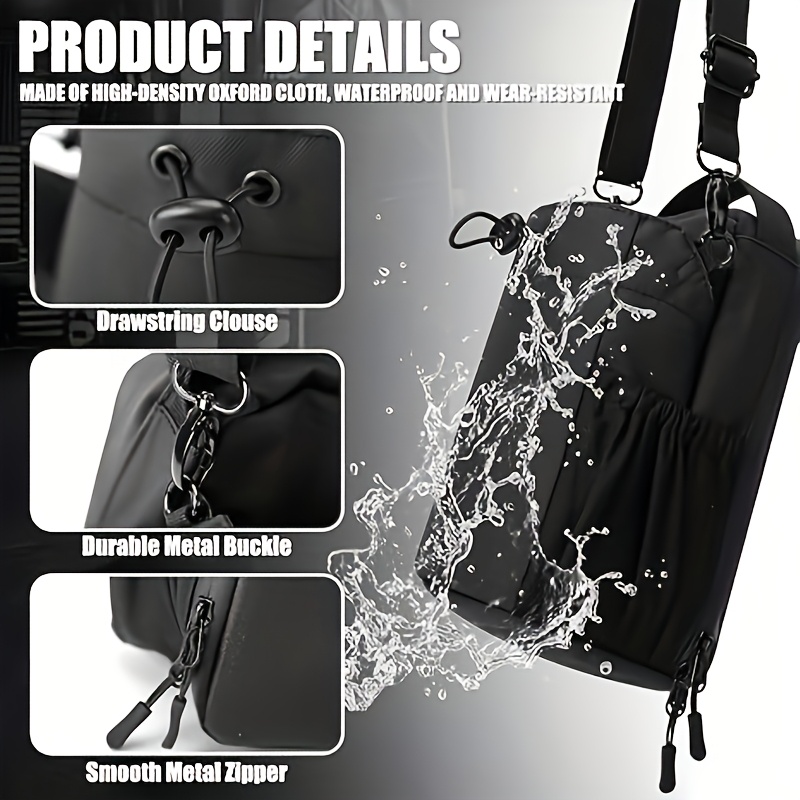 Large Capacity Magnetic Fitness Water Bottle Bag - Durable Nylon, Portable & Crossbody Design for Gym, Sports & Outdoor Activities, Black, Water Bottle Carrier | Sleek Black Bag | Adjustable Strap Bag