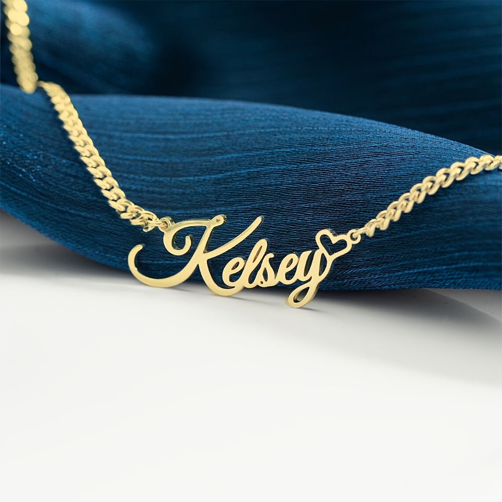 TEMU Customized 4mm Cuban Chain Sexy Collarbone Name Necklace, Personalized Minimalist Heart Name Necklace, Stainless Steel Nameplate Pendant Necklace, Everyday Accessory, Women's Trendy Jewelry.
