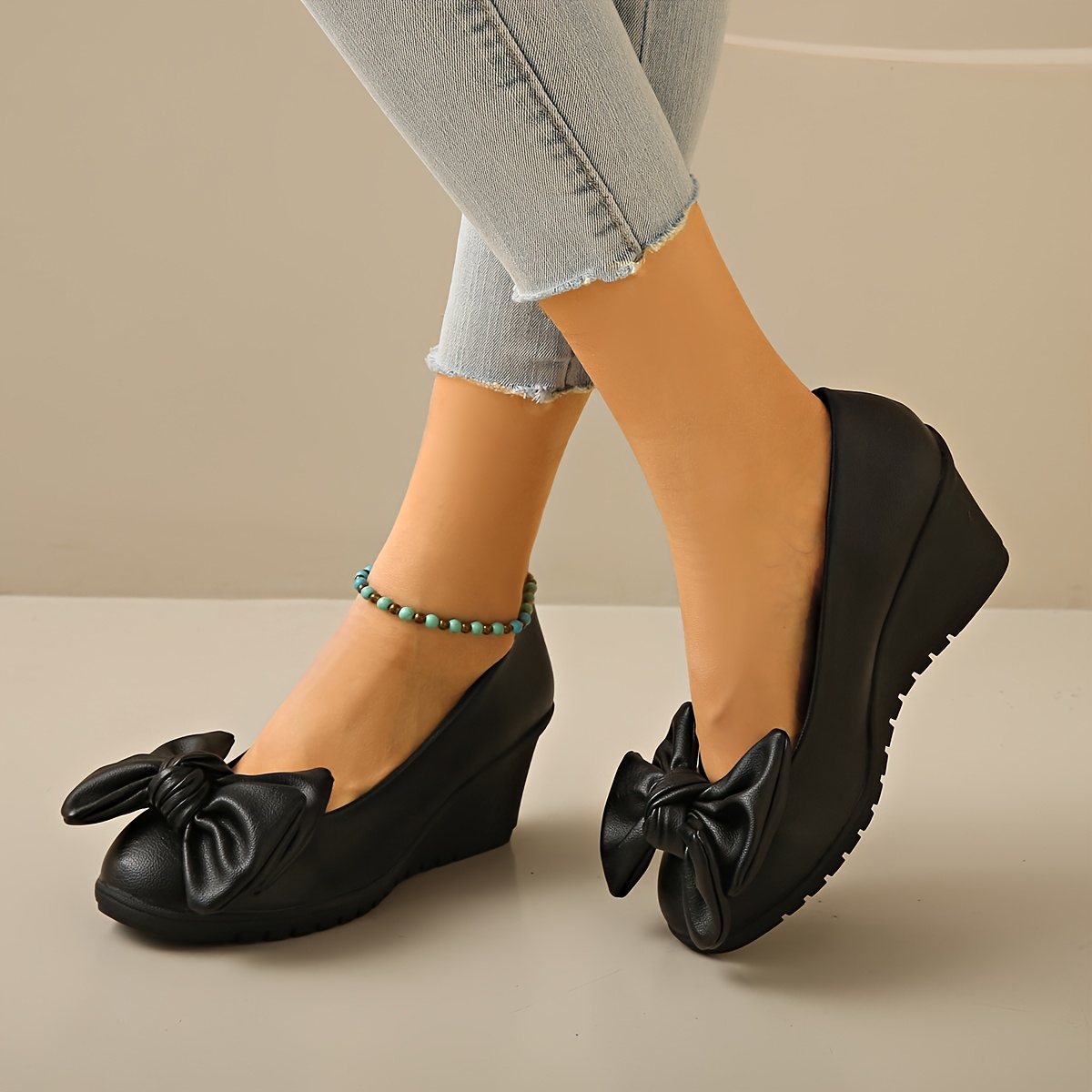 taconas cuña sintéticas negras mujer zapatos Temu Dominican Republic