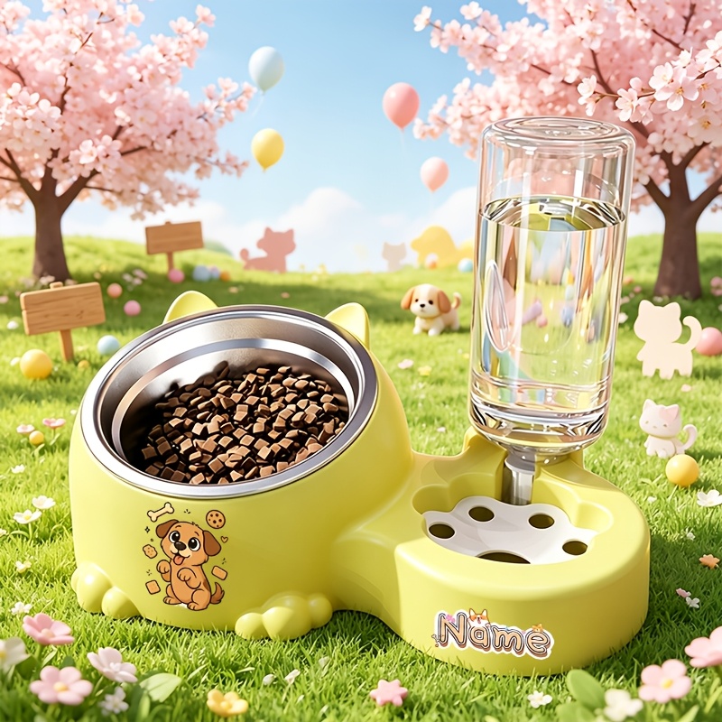 Puppy Animal Series Pet Dual Bowl Feeder with Automatic Water Dispenser