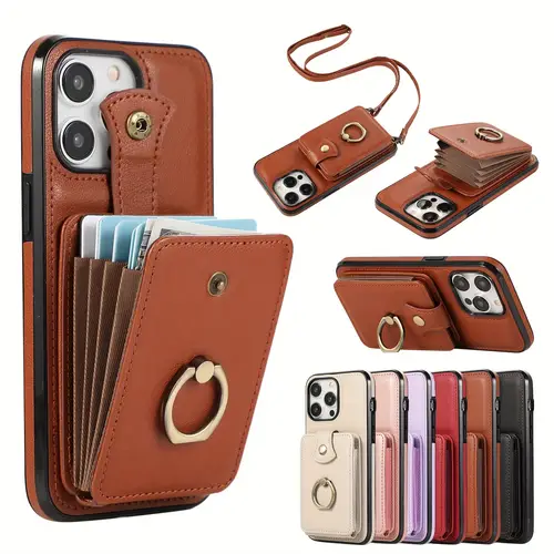for iphone 16 15 14 pro protective case wallet with card holder 360 rotating ring holder rfid shielding shockproof protective case