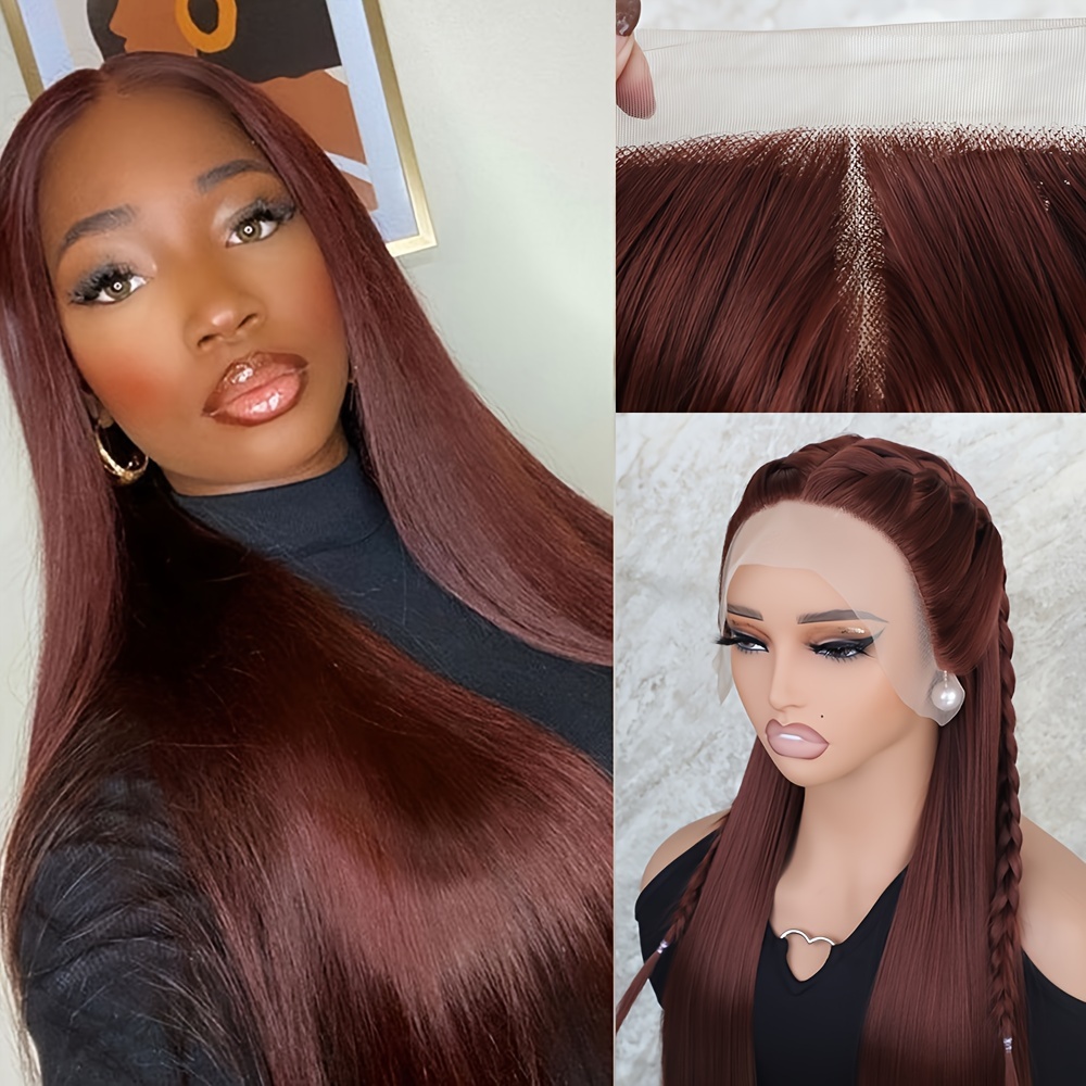 

Natural Color Lace Front Wigs Brown Long Synthetic 13x4x1 Middle Part Heat Resistant Fiber Hair 150% Density Glueless Pre Replacement Wig For Fashion Women Girls Wear 24 Inches