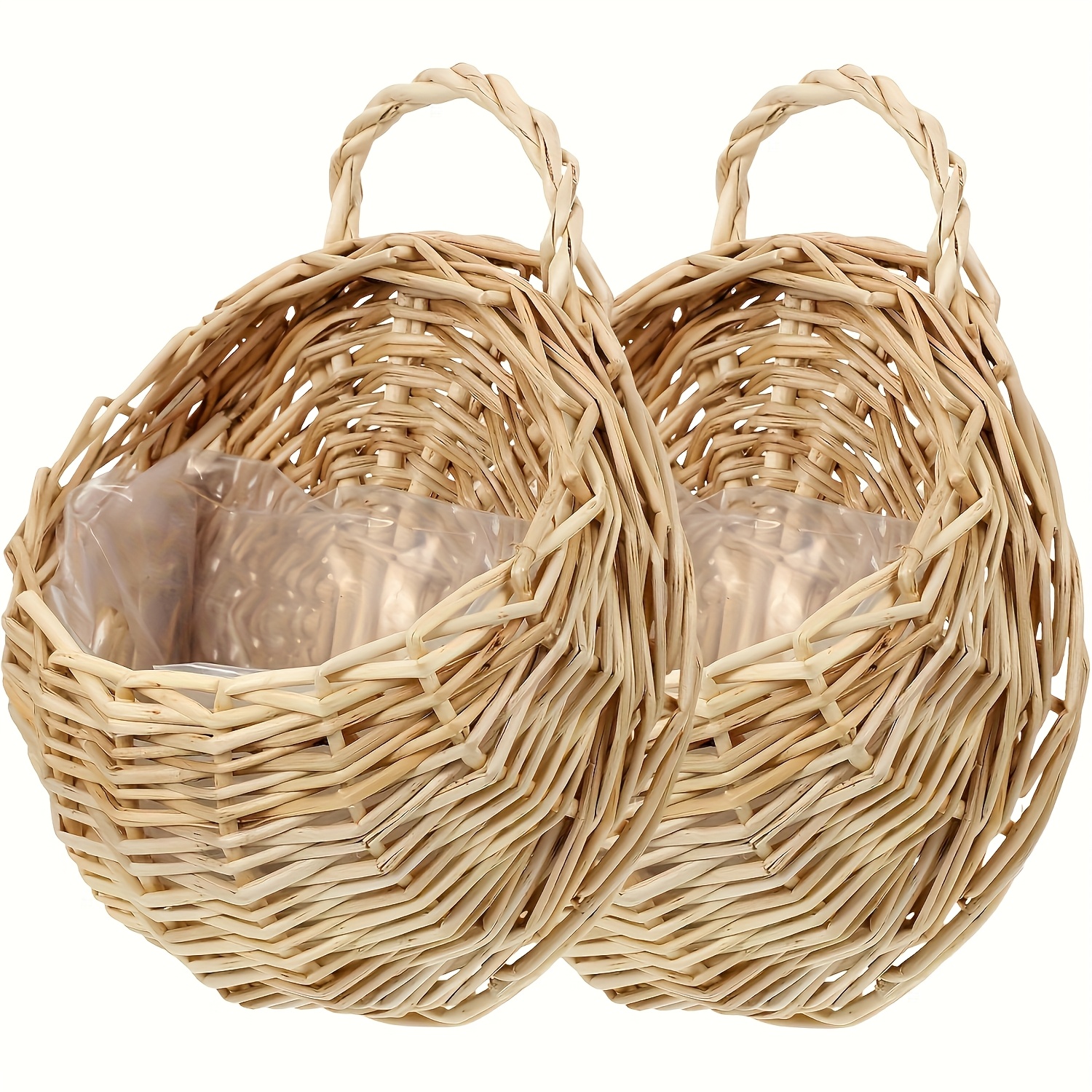 Image of 2pcs Woven Hanging Basket Decorative Wall-mounted Flower Basket Shelf With Handle, Suitable For Wedding Party Flower Scattering Basket Home Bathroom, Kitchen, Bedroom