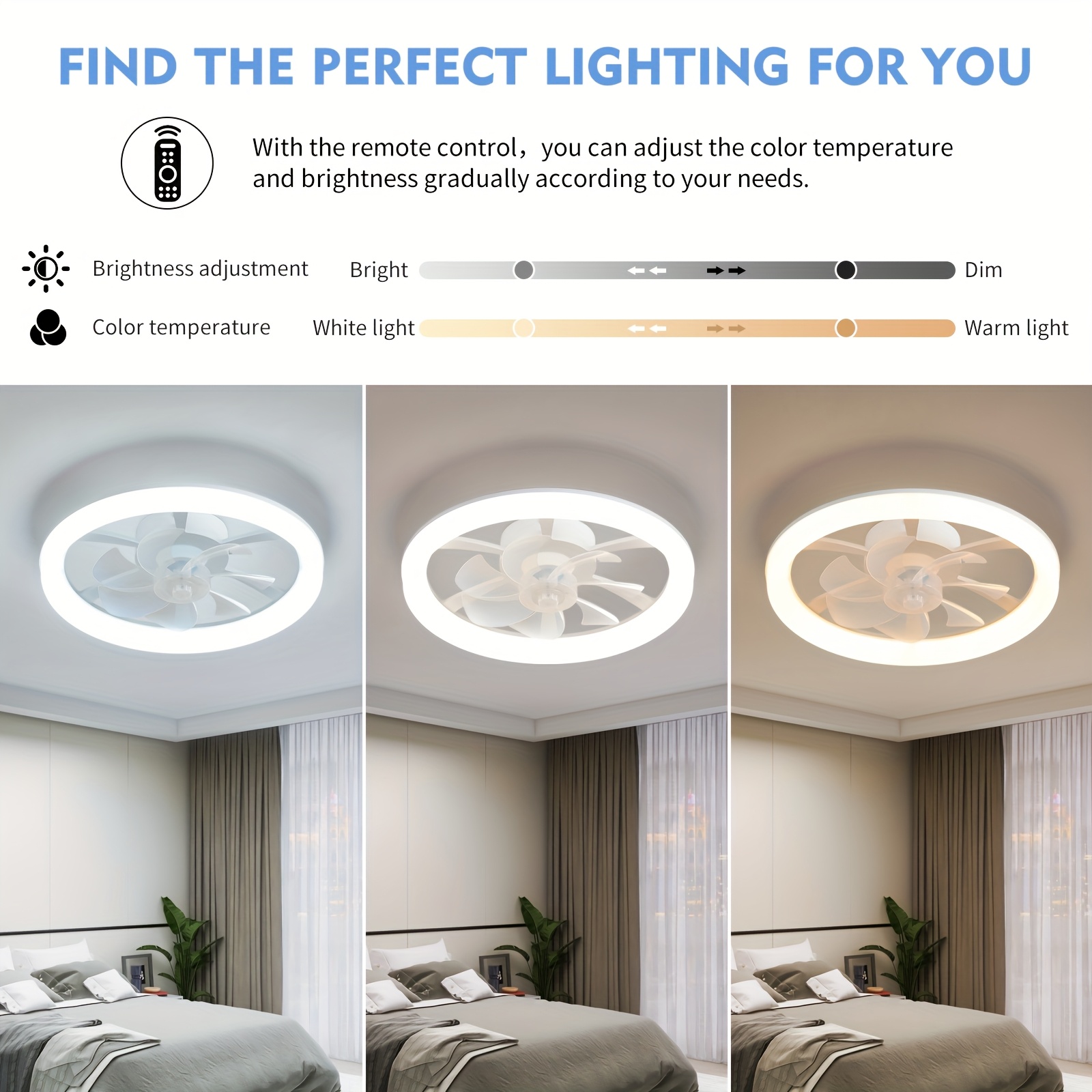 1pc ceiling fans with lights 44 5 51inch led fan light kit flush mount ceiling fan with remote white low profile ceiling fan with 6 wind smart dimmable for suitable for living room bedroom attic kitchen laundry room dining room details 6