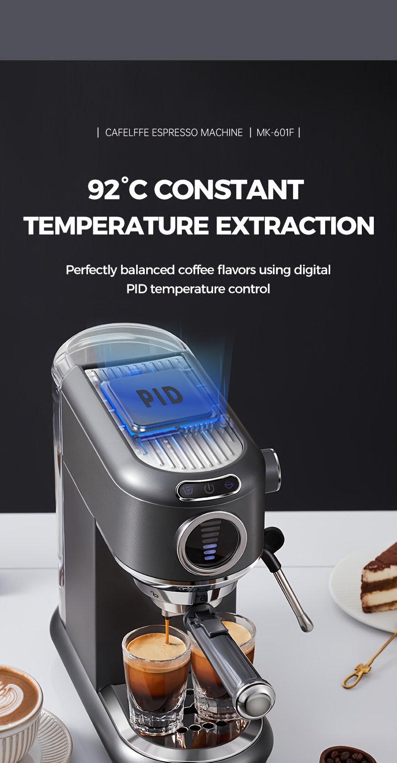  premium semi automatic espresso machine stainless steel latte cappuccino maker with built in milk frother and steam wand easy clean resistant compatible with ground coffee ese pods includes warmer cup 1l detachable tank perfect for home office parties gifting details 13