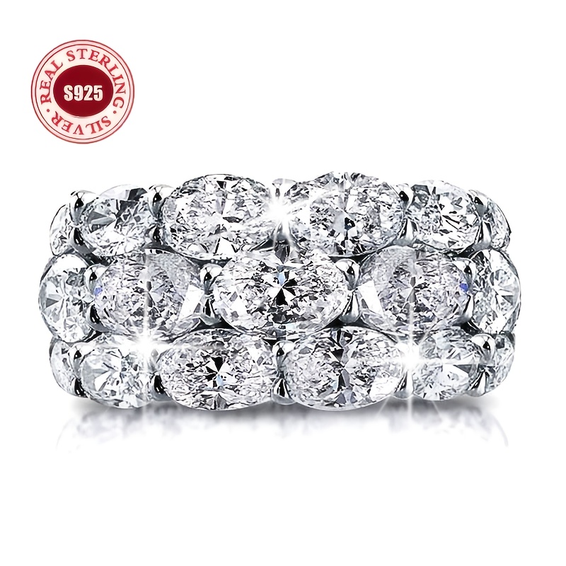 TEMU 925 Sterling Silvery Ladies' Moissanite Ring, With A Retro Luxurious Design, Suitable For Weddings And Special Occasions. Stunning Jewelry Gifts