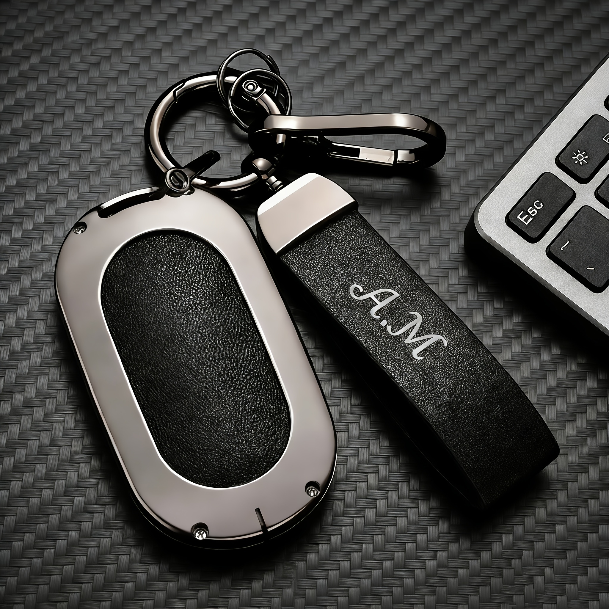 TEMU Personalized Keychain Diy Name, Creative Minimalist Car Keychain, Fashionable Vintage Crazy Horse Pu, Pu, Ideal Gift For Father's Day,