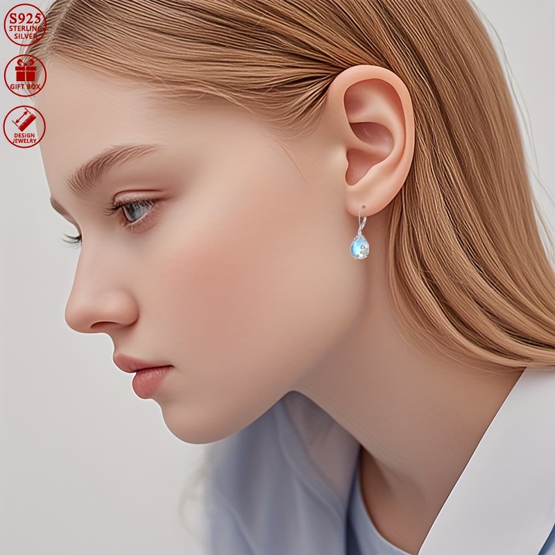925 Silver Plated Floral Moonstone Dangle Earrings