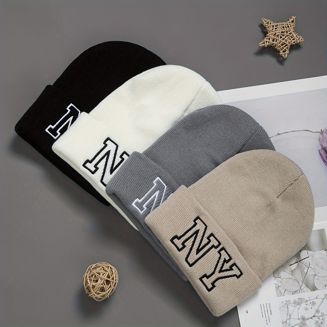 

2pcs Ny Embroidered Knit Beanie , Fit, & For , For