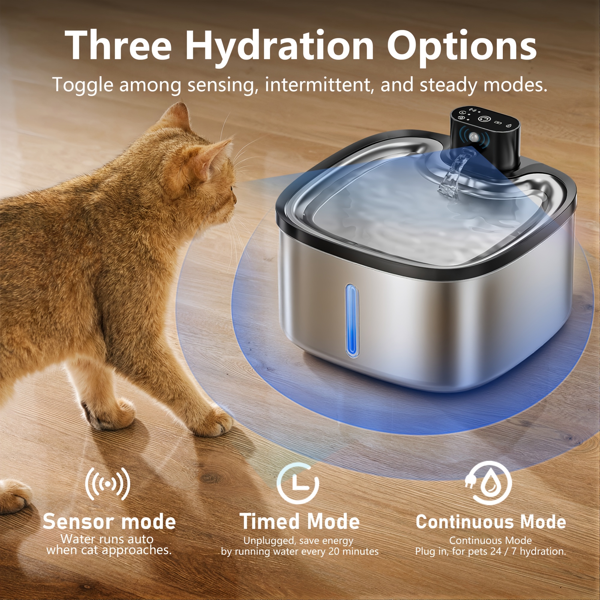 3.5L/118oz Stainless Steel Wireless Smart Cat Water Fountain, Ultra-Quiet Automatic Pet Drinking Fountain with Water Level Window and Motion Sensor, Suitable for Indoor Cats &
