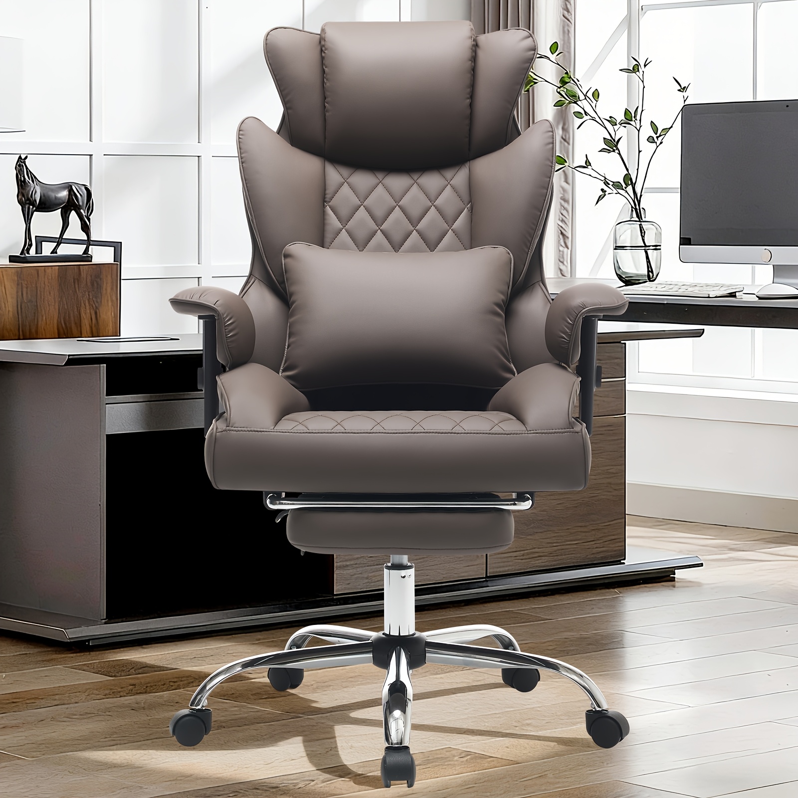 big and tall ergonomic office chair with footrest extra wide lumbar support soft fixed armrests comfortable computer desk chair for home or office