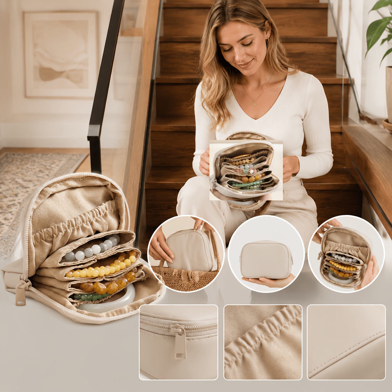 TEMU Weihnachtsgeschenk, Feiertagsgeschenk, Reise-Schmucketui, PU-Aufbewahrungstasche, Samt-Reißverschluss-Etui-Organizer, Schmuck-Aufbewahrungsbox,