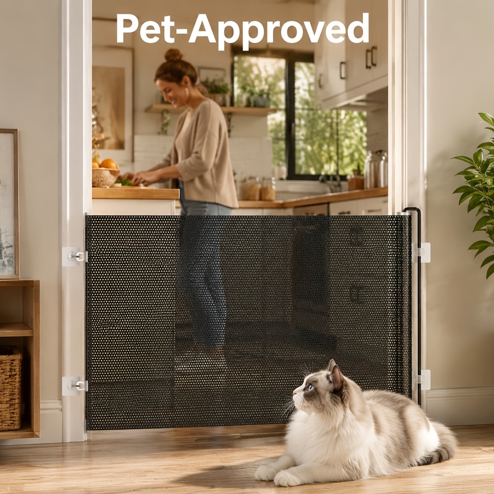 TEMU Retractable Pet Safety Barrier, Pet Supplies, Adhesive Hook Installation, Pet Door And Stair Gate