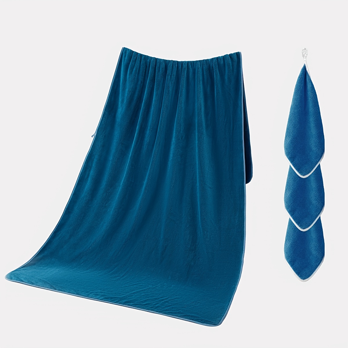 TEMU 4pcs Oversized Set - Ultra Soft, Quick-dry & Absorbent, Stylish Blue, Perfect For Home, Hotel, Gym, Father's Day Gift, Face Towel