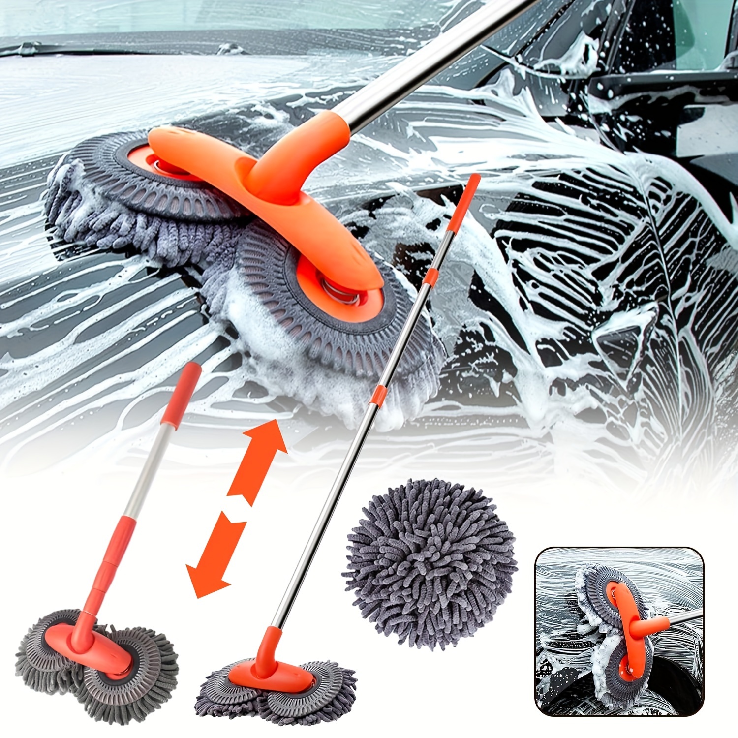 

1pc Car Wash Brush With Long Handle, Microfiber Car Wash Mop Mitt, Long Handle Car Cleaning Kit Brush, Windshield Cleaning Tool, Car Brushes For Washing Exterior, Duster Washing Car Tools Accessories