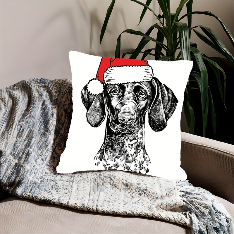 

Christmas German Shorthaired Pointer 18x18 Inch Plush Pillow Cover - Soft, Machine Washable, Zip Closure For Home, Office & Car Decor (pillow Not Included), For Christmas