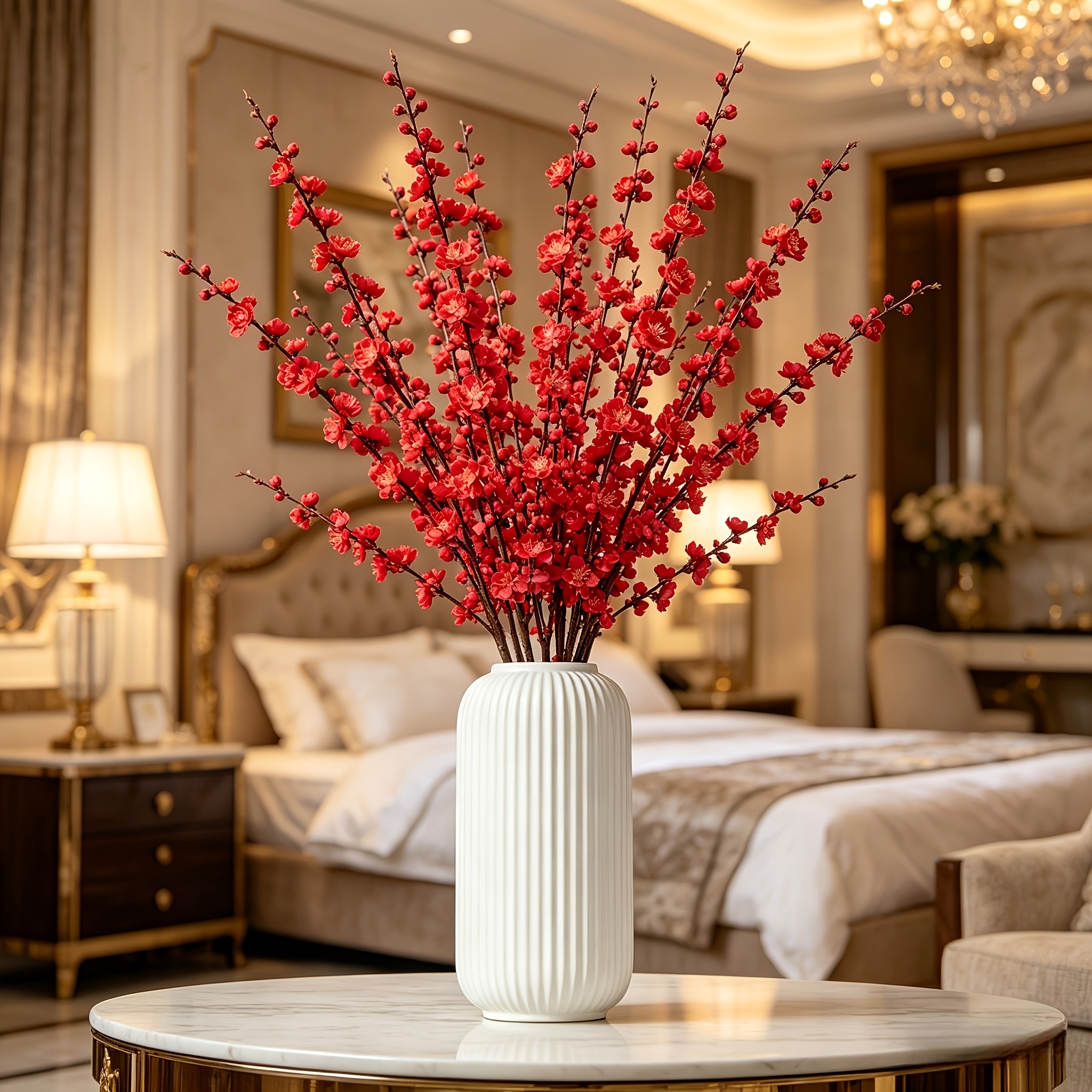 Image of Nordic Versatile White Round Decorative Vase - Modern Minimalist Plant Matching Plastic Flower Pot, High-end Artifact, Entrance, Hallway, Living Room Dining Table