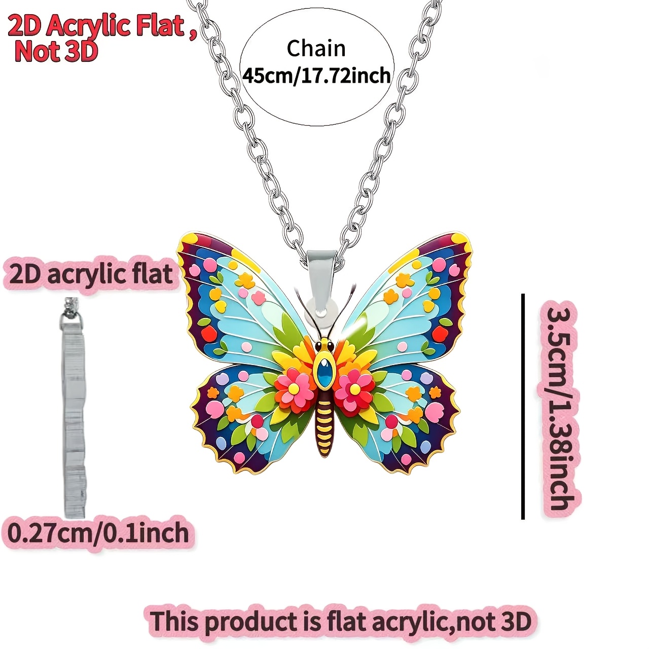 Cute Butterfly Pattern Acrylic Necklace, Stylish Design