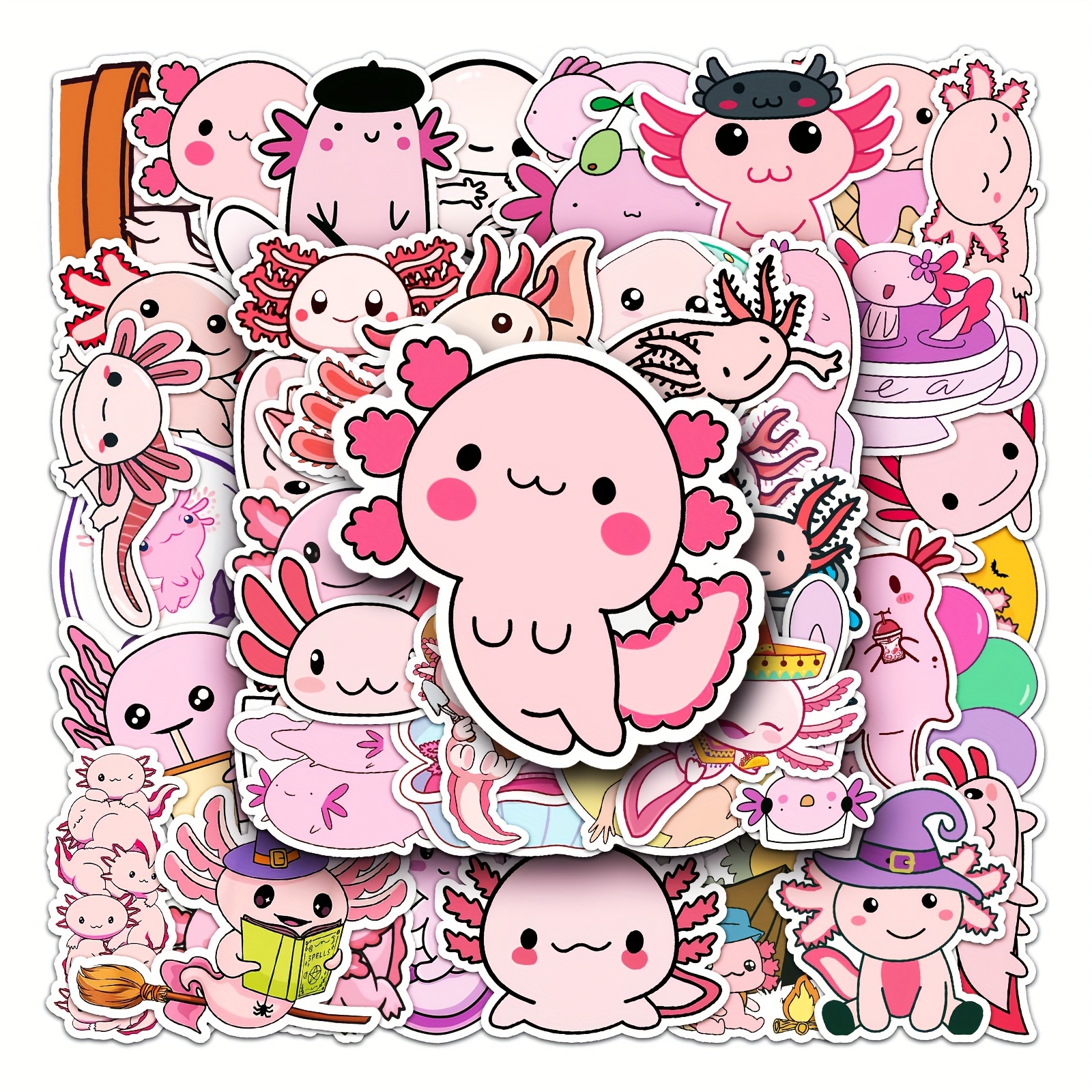 

50pcs/set Cute Cartoon Axolotl Stickers, Cartoon Animal Assorted Design Stickers Set, Waterproof Plastic Diy Stickers For Skateboard, Phone Case, Luggage