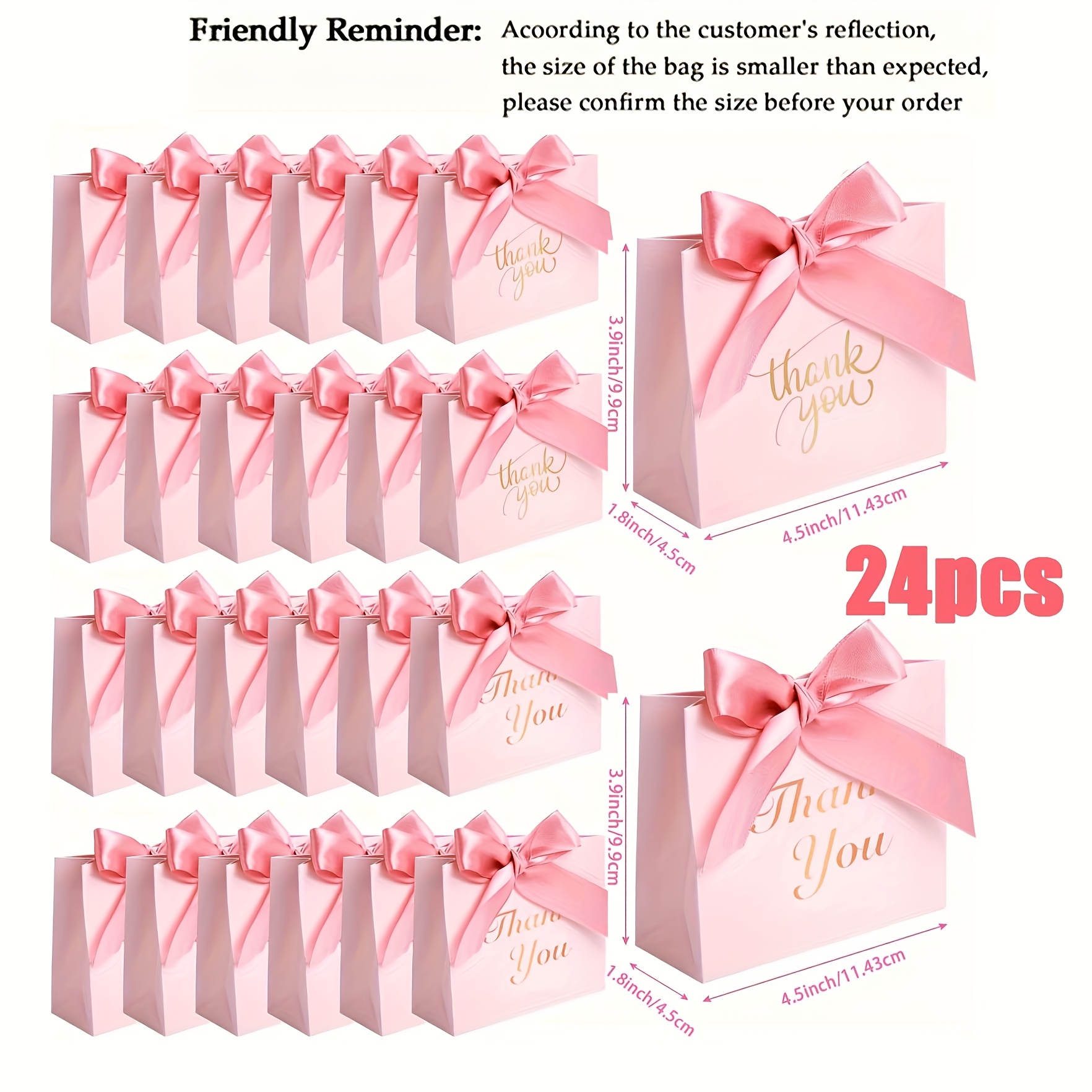 E-shop Geschenk für Sie/Ihn 24 Stück Pinke "Danke" Geschenktüten mit Schleifenband, für Hochzeiten, Geburtstagsfeiern, Brautpartys, Babypartys,