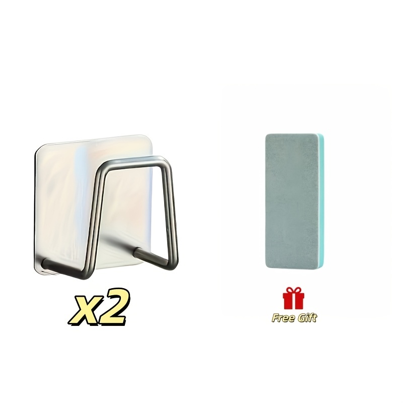 TEMU 3pcs Set: 2 Sink Sponge Holders + 1 Cleaning Sponge. Stainless Steel Sink Sponge Holder - Self-adhesive, No-drill Kitchen Organizer, Rust-proof