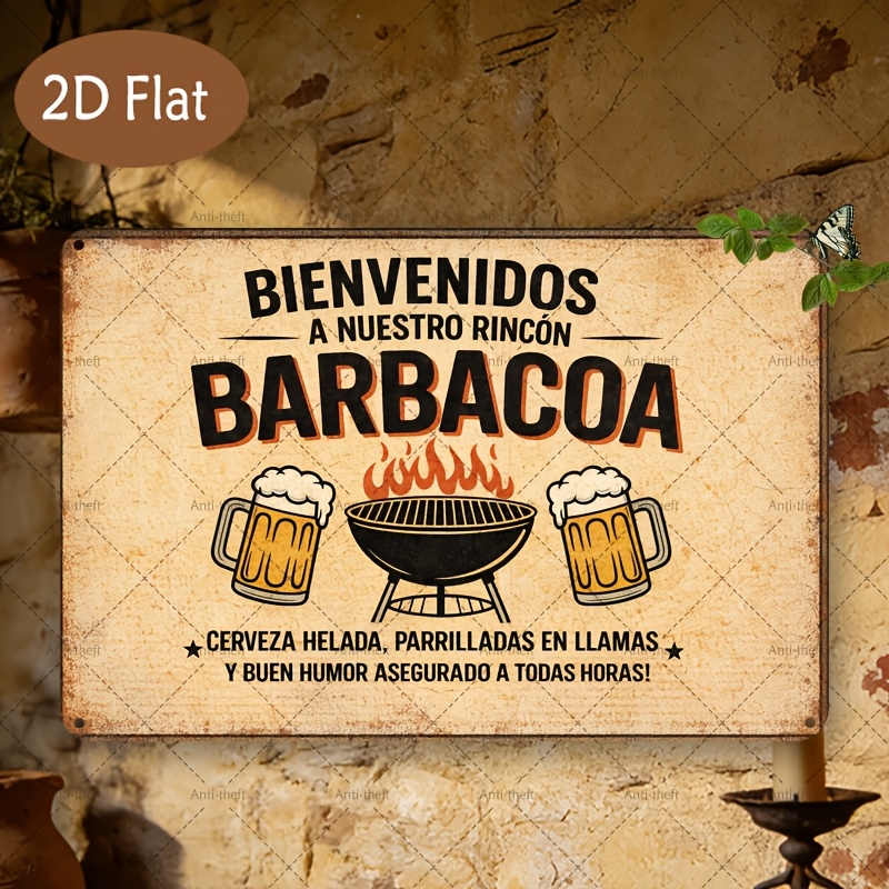 TEMU 2D, [ 2D] 2D, 1 pieza, Letrero metálico español vintage, "Bienvenidos a de " Placa metálica para cueva de hombre, dormitorio, baño, bar, cocina,