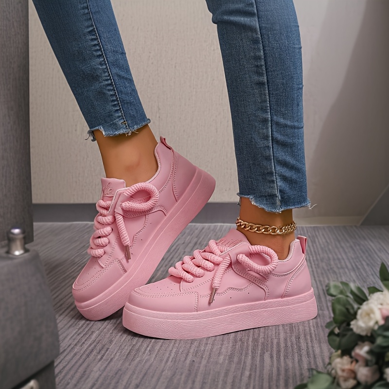 Women'S Bright Pink Casual Sneakers with Chunky Cushioned Sole - 3cm Thick, Lace-Up, Breathable Mesh Upper, All-Day Comfort, Rubber Sole, Low-Top Design, Perfect for Everyday Wear, Casual Footwear | Stylish Lowtops | Durable Rubber Sole, Sneaker