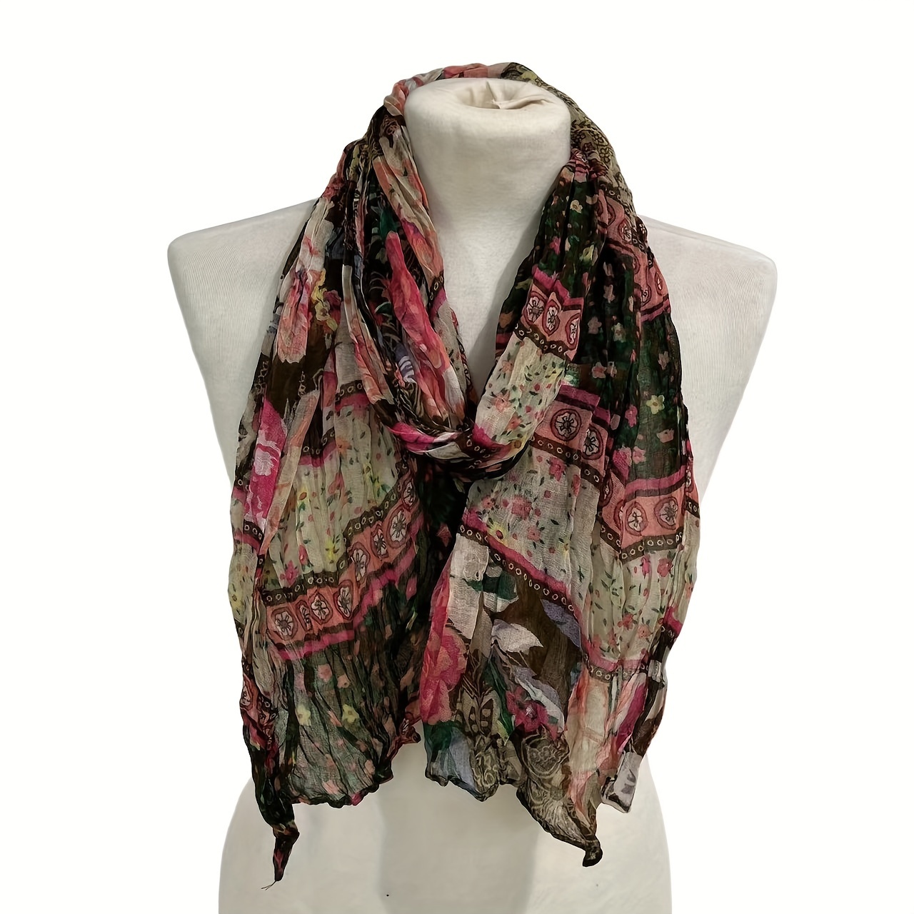 TEMU Summer Thin Printed Scarf, Floral Printed Scarf, Crinkled Scarf, Women Fashion Scarf