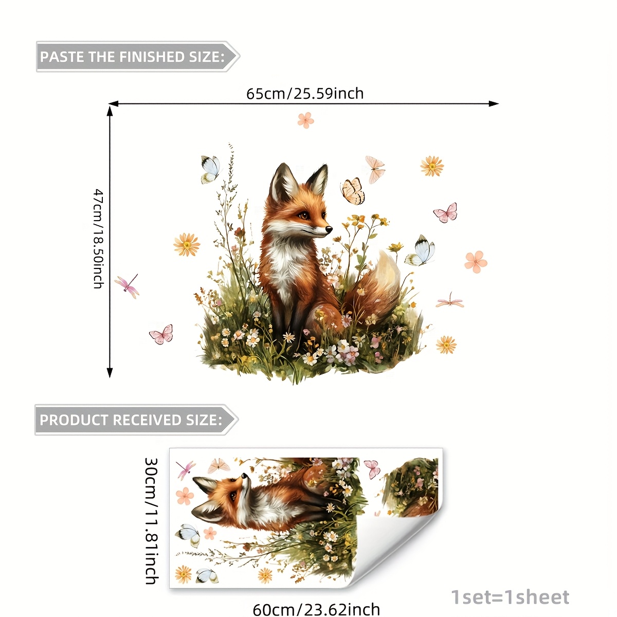 1 Sheet Grass Fox Wall Stickers Decor Stickers Bedroom Living Room Sofa Entrance Background Decoration
