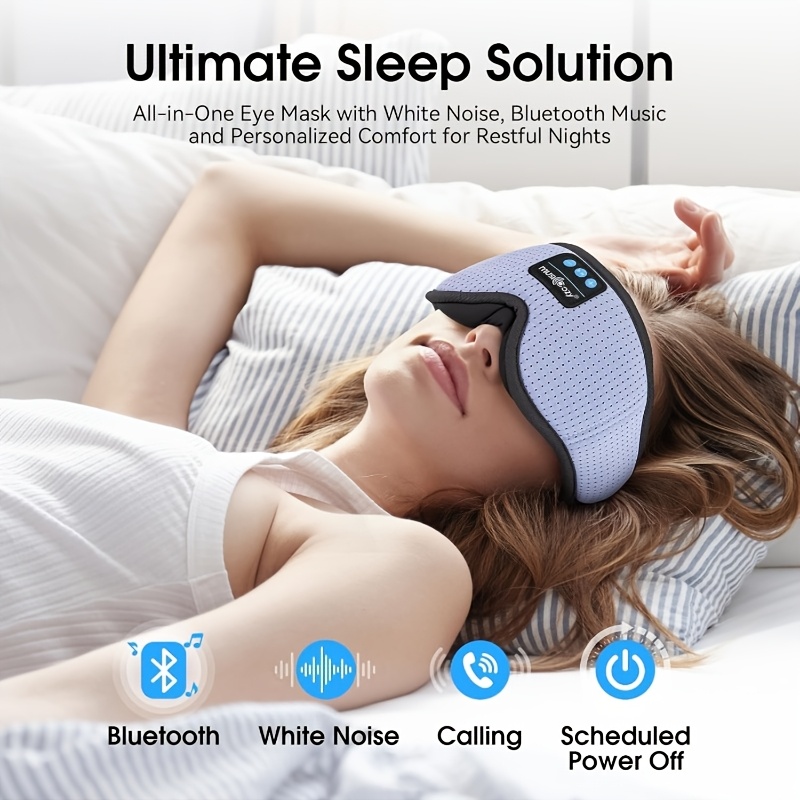 TEMU Musicozy Wireless Sleep Eye Mask Headphones Wireless Music Eye Mask Headphones Built-in 16 Kinds Of White Noise Breathable Light-blocking Eye